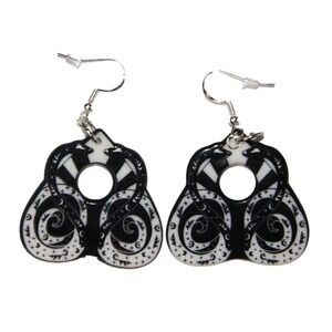 Planchette w Hole Snake Black & White Goth‎ Earrings hypoallergenic